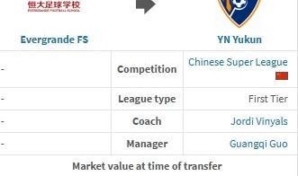 世界杯-德转：云南玉昆约100万人民币从恒大足校签下布尼亚明
